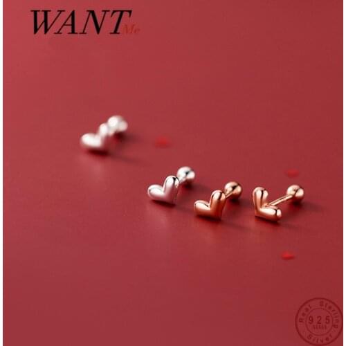 WANTME Real 925 Sterling Silver Minimalist Sweet Love Heart Rotating Bead Stud Earrings for Women Romantic Korean Jewelry Gift