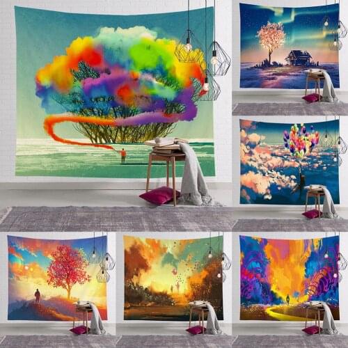 Bright Color Wall Tapestry Landscape Tree Balloon Tapestry Bedspread Blanket Backdrop Decor Wall Tapestry Wall Hanging Tapestry