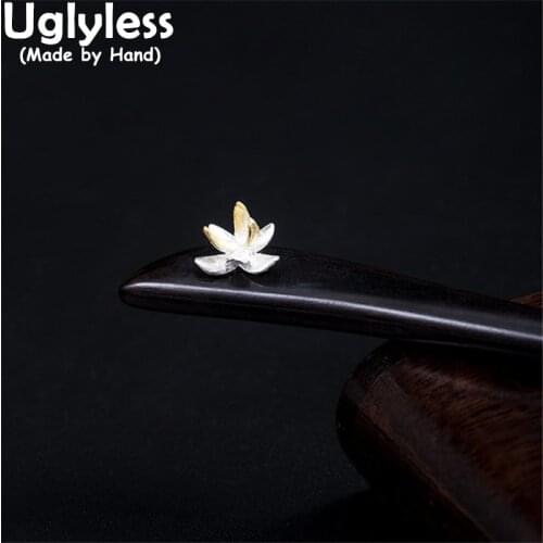 Uglyless Real 925 Silver Flowers Bamboo Hair Sticks for Women Nature Sandalwood Wooden Hair Jewelry Ethnic Floral Hair Accessory