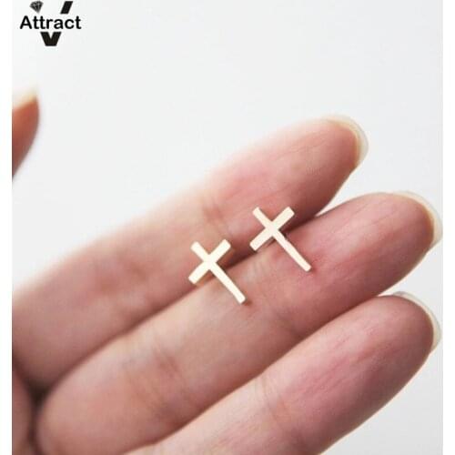 V Attract Classic Cross Stud Earring 2018 Baptism Jewellery Stainless Steel Brinco Feminino Women Valentines Day Present