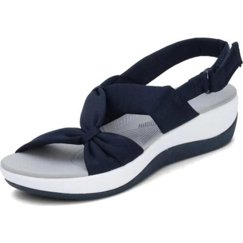 Women Sandals 2021 Summer Closed Toe Roman Sandals Women Bow Platform Wedges Sandals Women Velcro Comfortable Sandalias