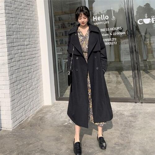 2020 Spring Autumn British Black Long Trench Coat Women Korean Loose Coat temperament Windbreaker Female Overcoats B397