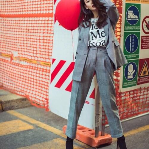 British Brand Plaid Sexy Strapless Tube Top Women Suit Office Ladies Blazer Pants Set Business Office Work Slim Fit Outfit Suits