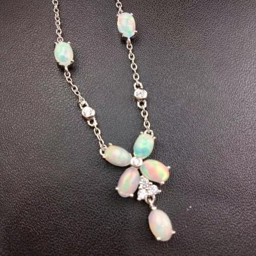 Fashion Flower Natural Multicolor opal Pendant necklace S925 silver Natural gemstone necklace female party gift fine jewelery