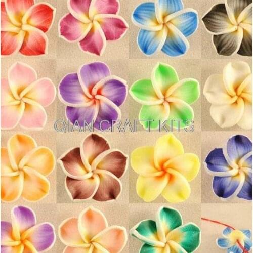 150pcs mixed you can Pick Color Polymer Clay White Border Plumeria Flower Beads 20mm