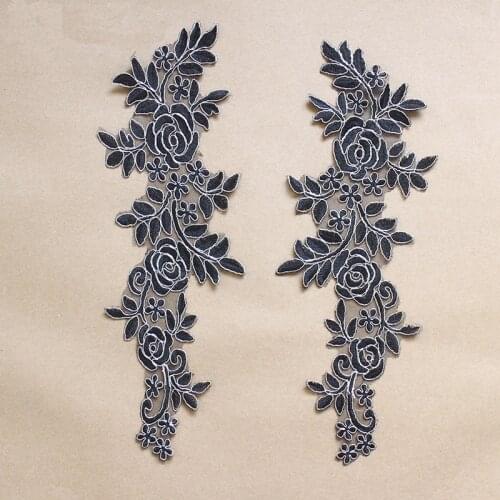 2Pcs White Black Embroidery Patch Applique Lace Patches For Wedding Dress DIY Bride Hair Accessories Clothing Decoration HB74