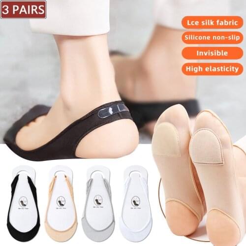 3Pairs/Set Invisible Boat Socks Women Summer Silicone Non-Slip Socks for High Heels Shoes Ice Silk Thin Half-Palm Suspender Sock