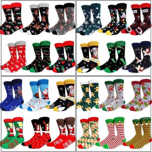 6 Pairs/Pack 2021 Christmas Series Socks Men Funny Happy Cartoon Elk Santa Claus Snow Mens Long New Year Socks Cotton Thicken