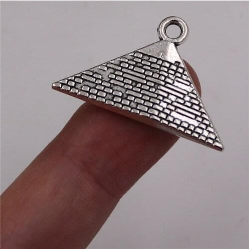 6pcs Silver Color 3D Egypt Pyramid Charm Alloy Pendant Earrings Necklace DIY Handmade Metal Jewelry Making 32*20mm A436
