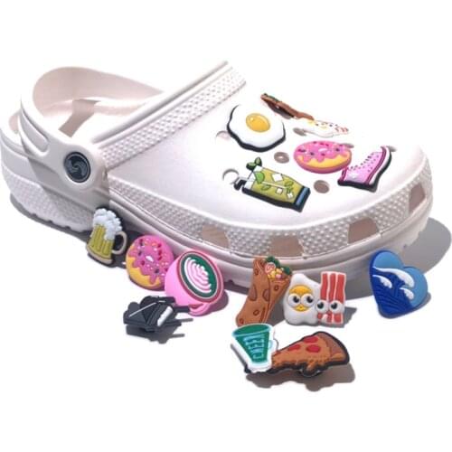 80-100pcs/lot Food Donut Pizza Egg PVC Shoe Charms Coffee Milk Accessories Cactus Decoration Ornament fit Shoes Kids Girl Gift