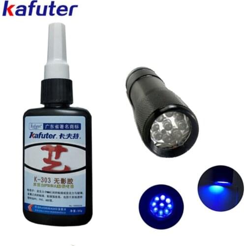 Freeshipping 50ml Kafute K-303 UV Glue + 9LED UV Flashlight UV Curing Adhesive Acrylic Transparent Plastic Acrylic Adhesive