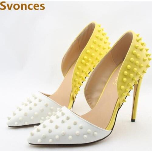 Fashion Elegant Women High Heels Mixed Color Classic White Rivets Sandals Design New Thin Heels Pumps Brand Shoes Women Size 43