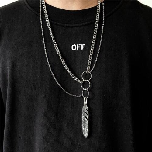 Fashion retro simple pendant hip hop feathers trend multi-layer necklace sweater chain hot sale