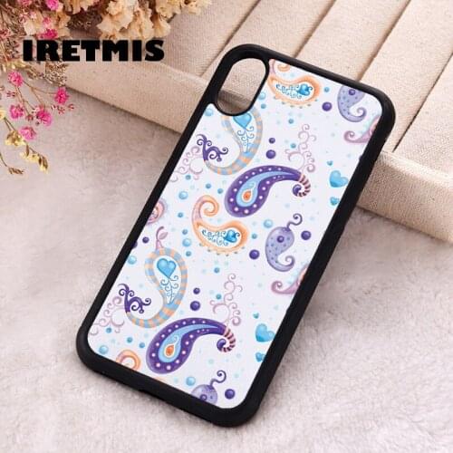 Iretmis 5 5S SE 2020 Phone Cover Case for iPhone 6 6S 7 8 Plus X Xs XR 11 12 Mini Pro Max Rubber Silicone Paisley Purple