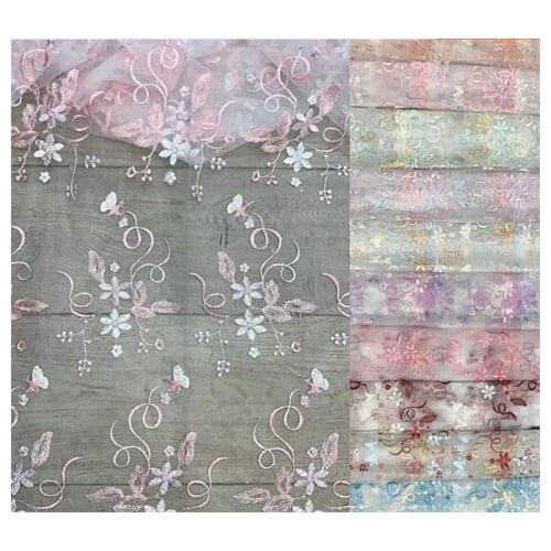 Flower leaf ribbon embroidered mesh fabric childrens embroidered fabric lace fabric