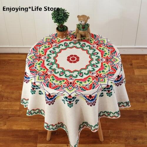 Bohemian Ethnic Style Decorative Tablecloth Square Cotton Linen Tablecloth Dining Table Cover Kitchen Multi-purpose