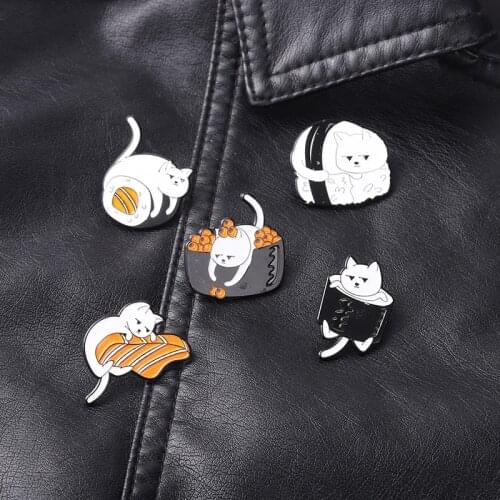 Cartoons Anime Cat Enamel Badges Fashion Lapel Pins Jewelry Women Sushi Style Vintage Brooches For Backpack Cute Cat Hijab Pins