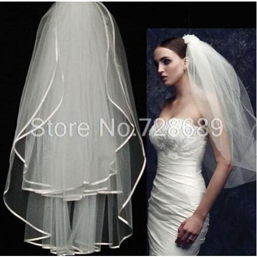 Classic Design Formal White And Ivory Ribbon Edge Two-Layer Tulle Wedding Bridal Veil Wedding Accessories