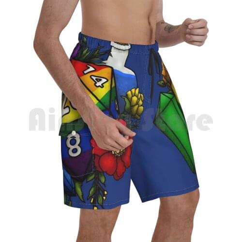 Pride Rainbow D20 Tabletop Rpg Gaming Dice Beach Shorts Men Beach Pants Swim Trunks D20 D D Dnd And Tabletop Gaming