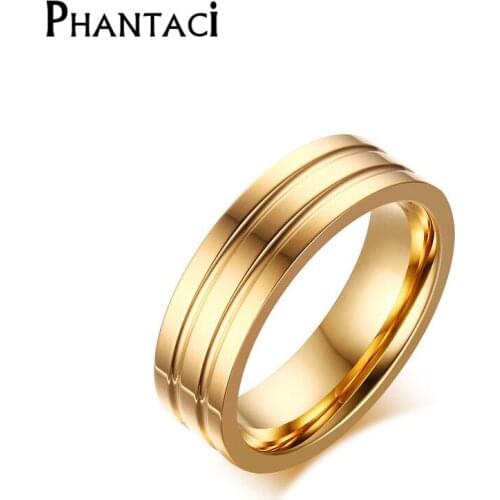 Luxury Stainless Steel Ring For Men And Women 6MM Engagement Ring Gold Female Titanium Ring