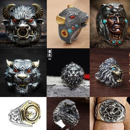 New Cool Mens Biker Rings Vintag Jewelry Gift For Him Gothic for Mens Cross Ring Stone Fashion Silver animal Lion Jewelry Male