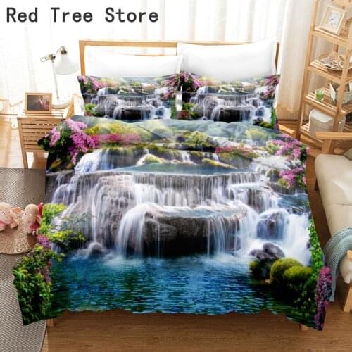 Natural Seaside Scenery Bedding Set Building Beach Printed Duvet Quilt Cover Bed Linen Pillow Case Single Double Queen King Size