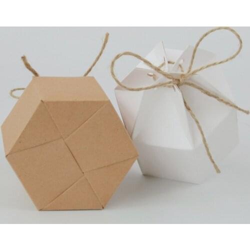 50pcs Creative Kraft Paper Candy Gift Boxes Hexagon Shape Bags Wedding Mariage Baby Shower Cake Packaging Boxes Gifts For Guests