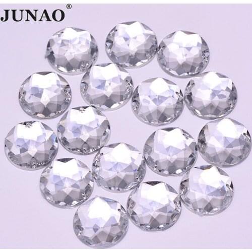 JUNAO 8 10 12 14 16 mm Sewing Round Clear Crystal Rhinestones Sew On Crystal Stones Flat Back Strass for Needlework