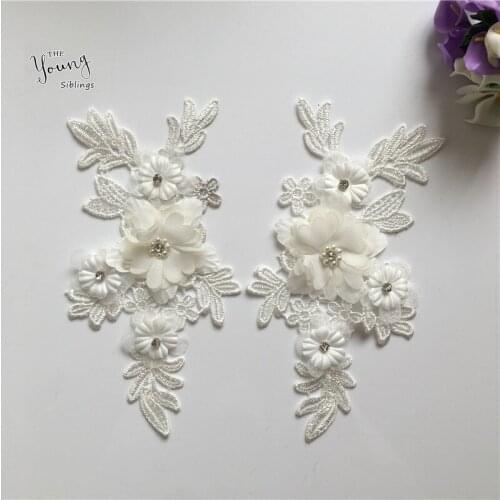 New arrive White Embroidery Rhinestone Lace Collar ABS pearl DIY Trim Neckline Fabric Clothing Accessory Supplies A pair of sale