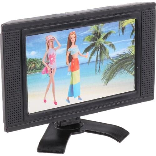 Dollhouse 3 3/8 Inch LCD TV Grey or Black Doll House Living Room Decor Pretend Play Furniture Toys for Doll Accessory