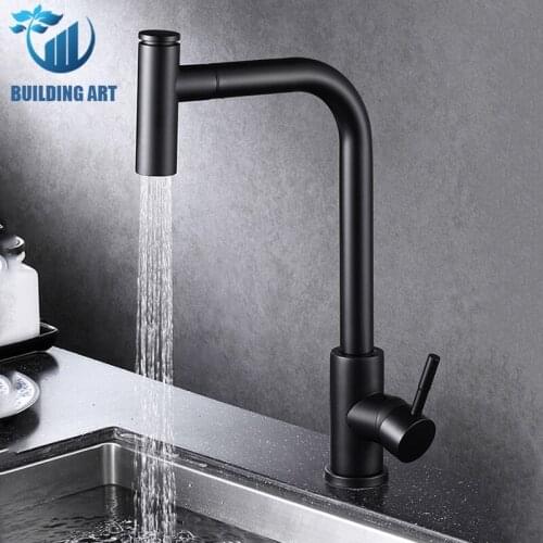 Brass Kitchen Faucet Pull Out Kitchen Faucet Taps Single Handle 360 Rotation Kitchen Shower&Column Faucet Hot Cold Mixer Crane