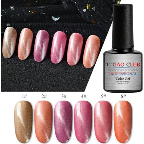 T-TIAO CLUB Rose Gold Magnetic Gel Nail Polish 3D Cat Eye Gel Lacquer 7ml Soak Off Shining UV Gel Varnish Nail Art Manicure