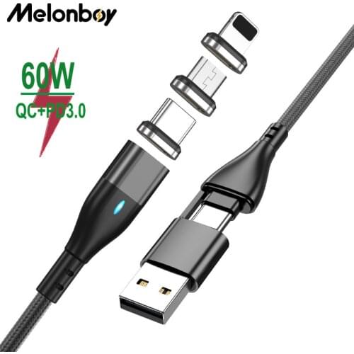 Melonboy High design PD 60w magnetic charging cable 5A 6in1 fast charging usb data cable laptop charger cable usb type c wire