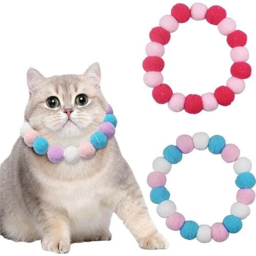 Cute Hairball Cat Collar Colorful Kitten Pluash Necklace Interactive Cats Stretch Elasticity Rope Puppy Neck Strap Bouncy Ball