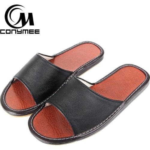 CONYMEE Summer 2018 Men Genuine Leather Shoes Sandals brand Luxury Indoor Home Slipper Casual Sneakers For Mens Beach Flip Flops