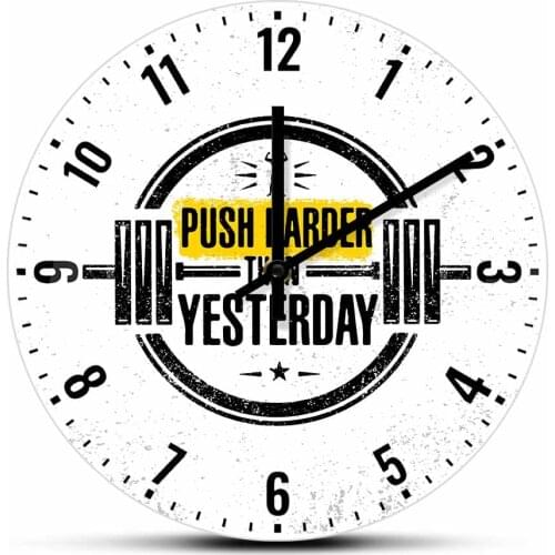 Push Harder Than Yesterday Fitness Gym Motivation Quote Modern Design Wall Clock Sports Room Decor Silent Clock Timepieces