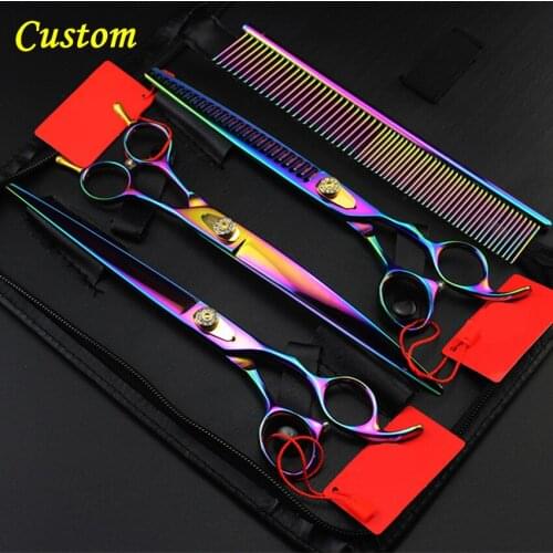 Custom Professional 4 kit pet 8 inch shears dog grooming cut hair scissors cutting thinning barber tools hairdressing scissors