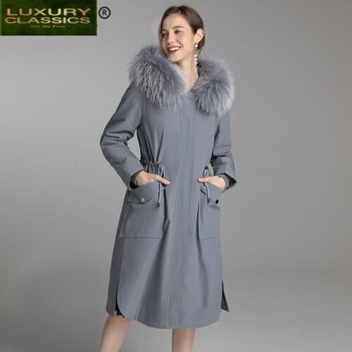 Clothes Women Fur Winter Coat 2021 Natural Raccoon Fur Collar Hooded Rex Rabbit Fur Coat Female Warm Long Woman Parkas 8