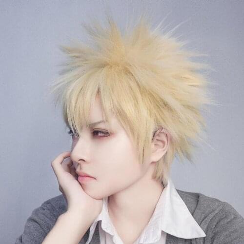 Cosplay Wig My Hero Gym Bakugou Katsuki Bakugo Bakugo No Hero Linen Short Blonde Heat Resistant Wig