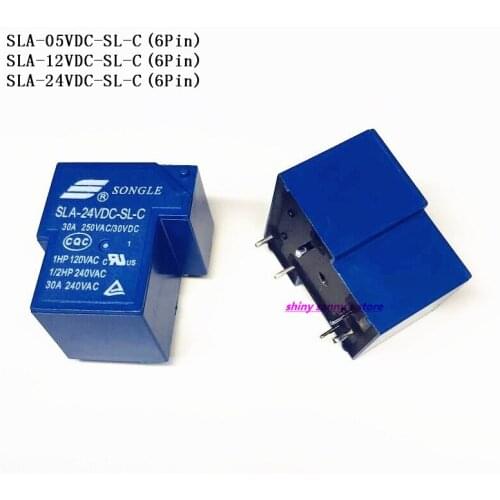 2pcs/Lot SONGLE Power Relay SLA-05VDC-SL-C,SLA-12VDC-SL-C,SLA-24VDC-SL-C 5V 12V 24V 30A 6Pin T90 Brand New