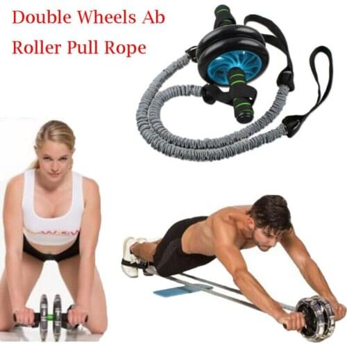 Double Wheels Ab Roller Pull Rope Waist Fitness Abdominal Slim Equipment Ladies Casual Indoor Home Exercise