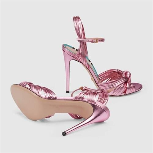 Large Size Bowknot Women Sandals PU Leather Jelly 10.5cm Thin High Heels Summer Sexy Open Toe Ankle Buckle Strap Shoes