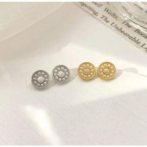 YC4882E S925 Silver French Fashion Simple Design Sense Pearl Ring Ear Gift Party Evening Woman Jewelry Stud Earrings 2021