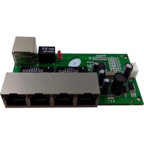 OEM shenzhen mini 5 port 10/100mbps network switch 5-12v wide input voltage smart ethernet pcb rj45 module with led built-in