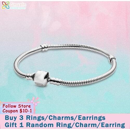 Smuxin 925 Sterling Silver Bracelet Moments Snake Chain Bracelet Friendship Bangles for Women Jewelry Making Girl Birthday Gift