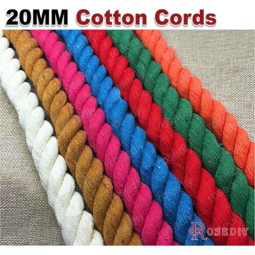 T7001)Wholesale Diameter about 20mm Colorful 100% Cotton Three Strands Twisted Cords Rope Diy Findings Accessories 2 Meter