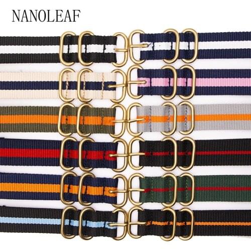 Military Heavy Nylon Strap Two-Tone Striped Wristband for 18MM 20MM 22MM 24MM Width Watch Bracelet with Gold Color Rings Buckle