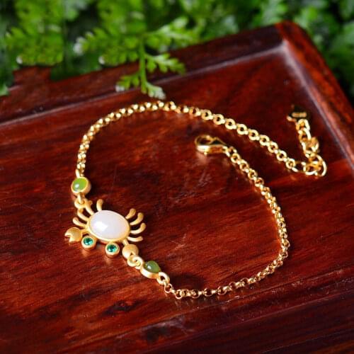 All Things Have Spirit Personality Gilding Natural Hetian Jade Little Crab Retro Cute Fashion Female Ornament Female