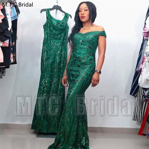 Green Shiny Sequin Mermaid Prom Dresses Long Off The Shoulder Plus Size Formal Dress Customize Wedding Party Evening Gowns