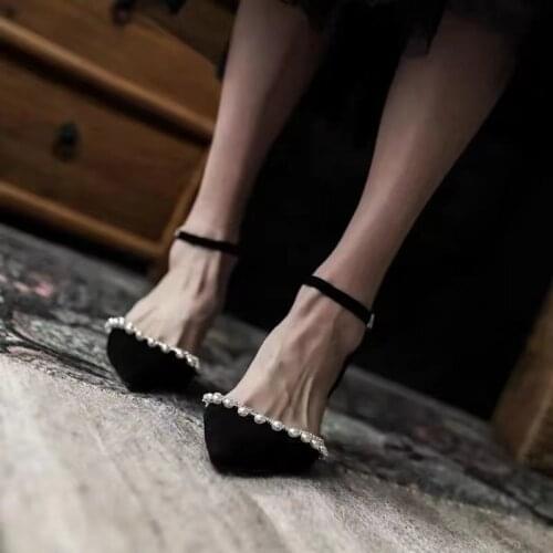 Women Wedding Shoes Crystal String Besd Ankle Strap Bridal Shoes Woman Dress Shoes Seay Pumps Sweet Party Shoes